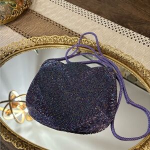 Vintage Purple Beaded Bag w/ Rope Strap